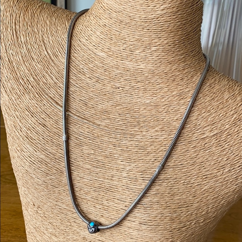 Sterling Silver Snake Chain Necklace with Turquoise Accent